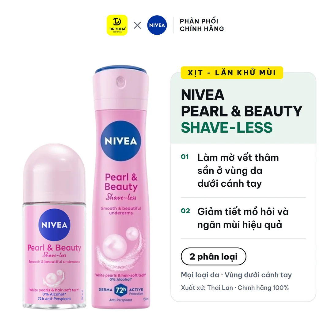 Xịt Lăn Khử Mùi Nivea Pearl And Beauty Shave Less Ngọc Trai Mềm Mịn Hỗ Trợ Làm Mờ Thâm Sần 50ml/150ml
