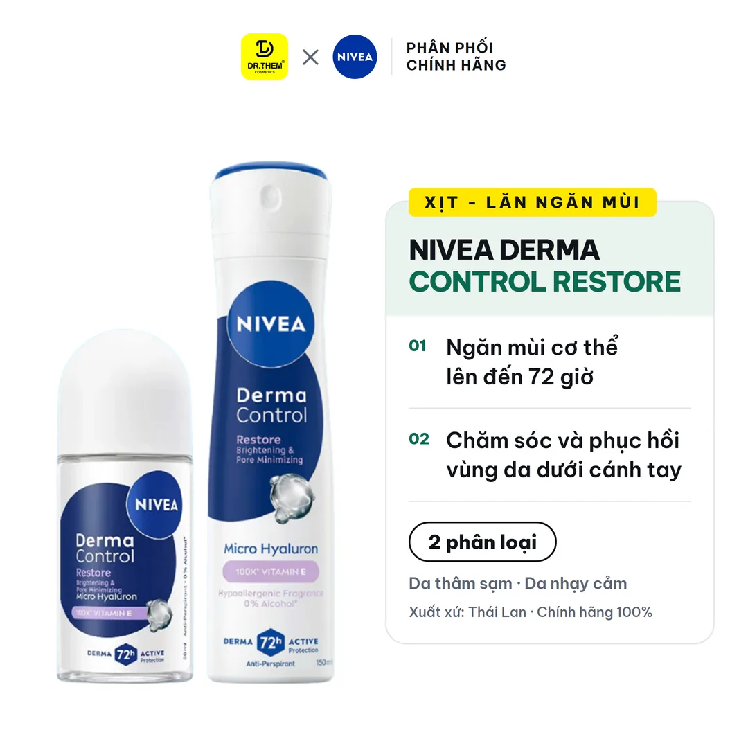 Xịt Lăn Ngăn Mùi Nivea Derma Control Restore Hỗ Trợ Phục Hồi Hàng Rào Da Thu Nhỏ Lỗ Chân Lông 50ml/150ml