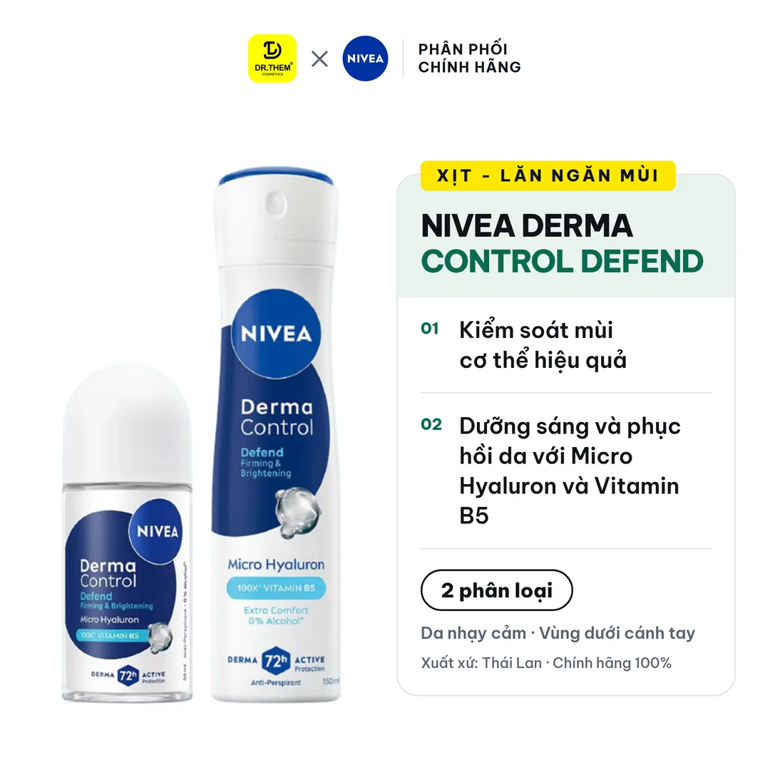 Xịt Lăn Ngăn Mùi Nivea Derma Control Defend Dưỡng Sáng Hỗ Trợ Phục Hồi Cho Da Nhạy Cảm 50ml/150ml