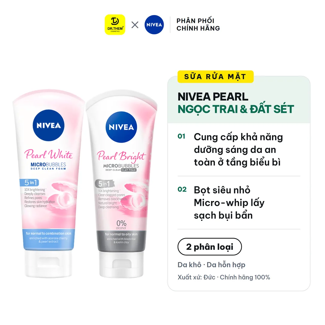 Sữa Rửa Mặt Nivea Pearl Bright Và Hoa Hồng Hokkaido Làm Sạch Sâu Dưỡng Sáng Da Dành Cho Nữ 100g