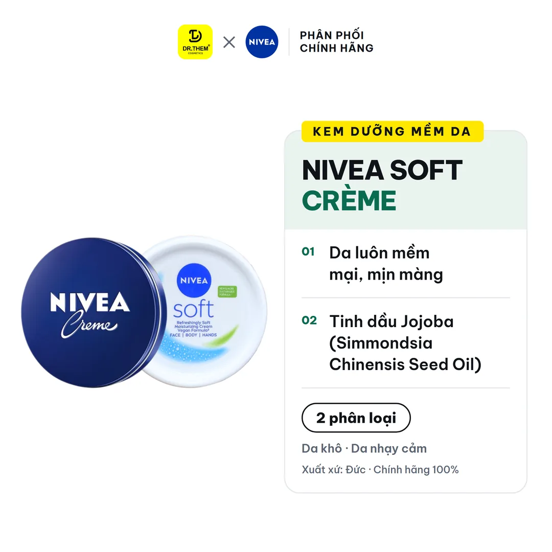 Kem Dưỡng Ẩm Nivea Creme Và Soft Creme Dưỡng Ẩm Chuyên Sâu Làm Mềm Bảo Vệ Da Khô Nứt Nẻ 60ml/200ml