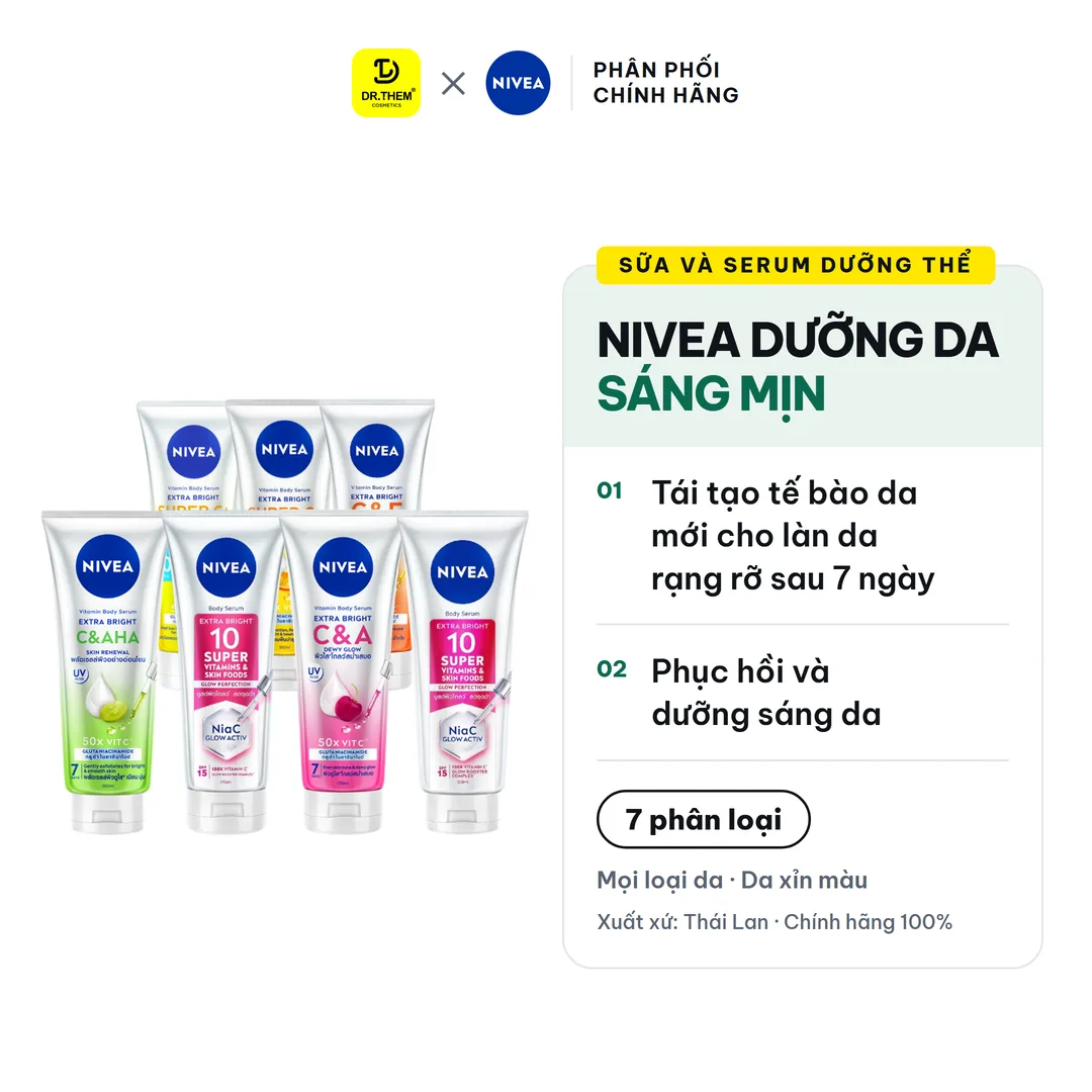 Sữa Dưỡng Thể Nivea Extra Bright Body Serum Dưỡng Sáng Đều Màu Hỗ Trợ Mờ Thâm Nám Cho Da Cơ Thể 170ml/300ml/350ml
