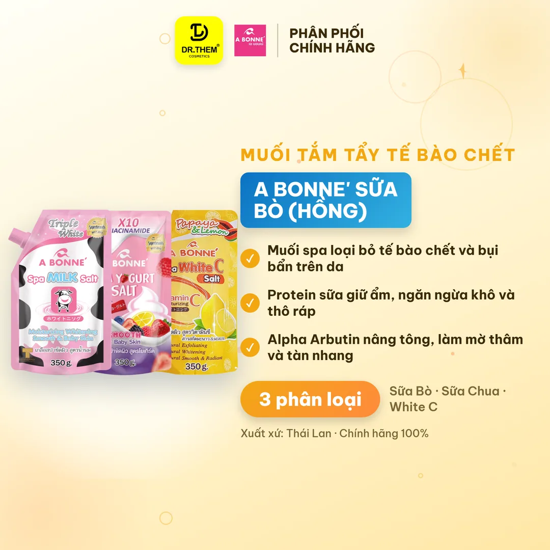 Muối Tắm Tẩy Tế Bào Chết A Bonne Spa Milk Salt Sữa Bò Sữa Chua Vitamin C Dưỡng Da Mịn Màng 350g