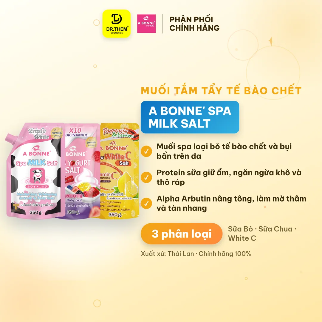 Muối Tắm Tẩy Tế Bào Chết A Bonne Spa Milk Salt Sữa Bò Sữa Chua Vitamin C Dưỡng Da Mịn Màng 350g