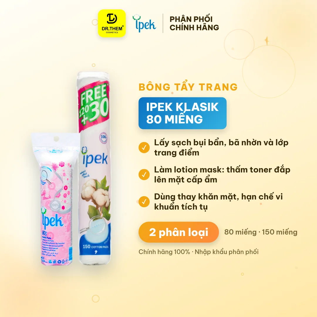 Bông Tẩy Trang Ipek Klasik Cotton Pads 3 Lớp 100% Cotton Tự Nhiên Mềm Mịn Cho Mọi Loại Da 150 Miếng