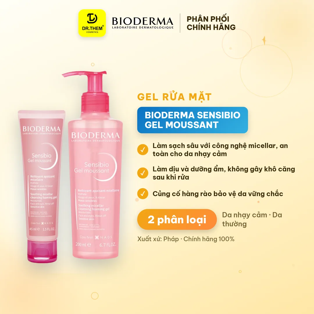 Sữa Rửa Mặt Tạo Bọt Bioderma Sensibio Gel Moussant Làm Sạch Dịu Nhẹ Cho Da Nhạy Cảm Và Da Thường 45ml 200ml