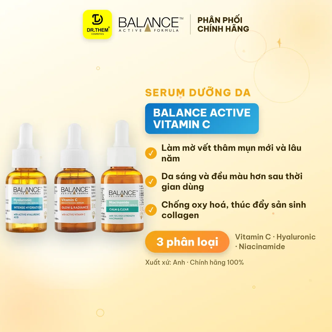 Serum Dưỡng Da Balance Active Formula Vitamin C Niacinamide Hyaluronic Dưỡng Sáng Cấp Ẩm Da 30ml