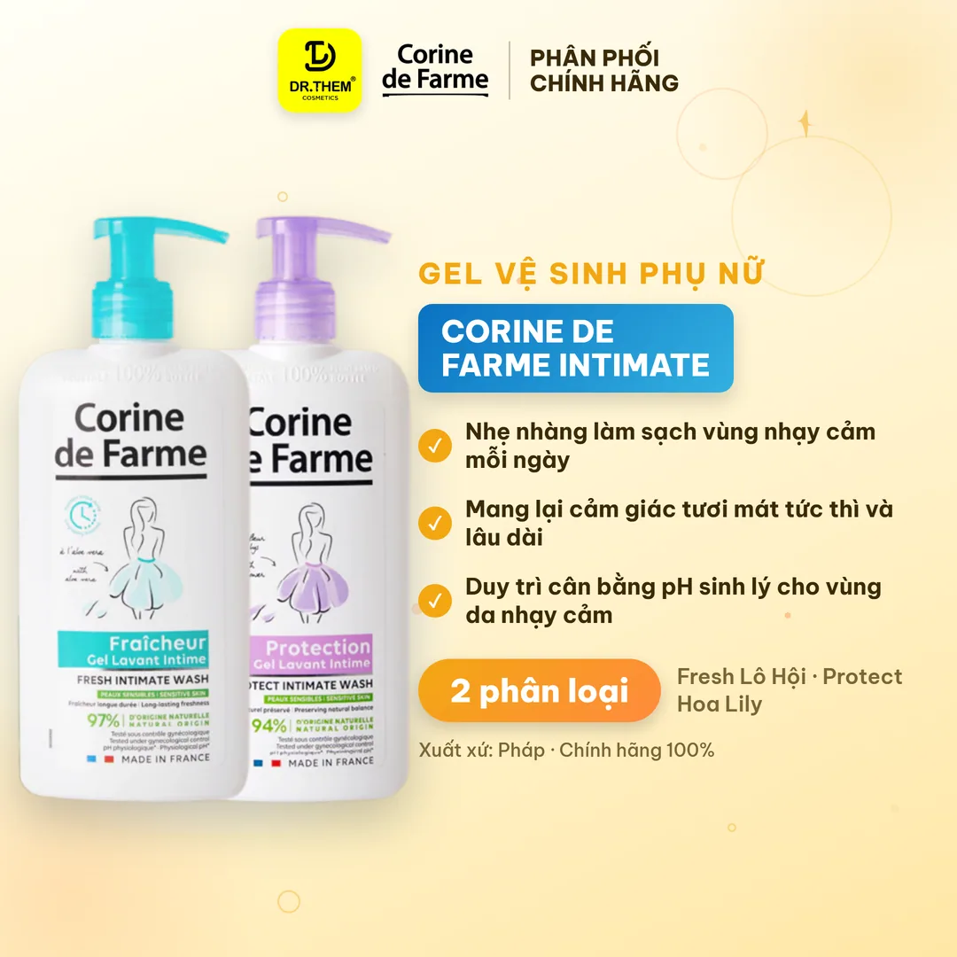 Dung Dịch Vệ Sinh Phụ Nữ Corine De Farme Intimate Gel Làm Sạch Dịu Nhẹ Cân Bằng pH Khử Mùi 250ml