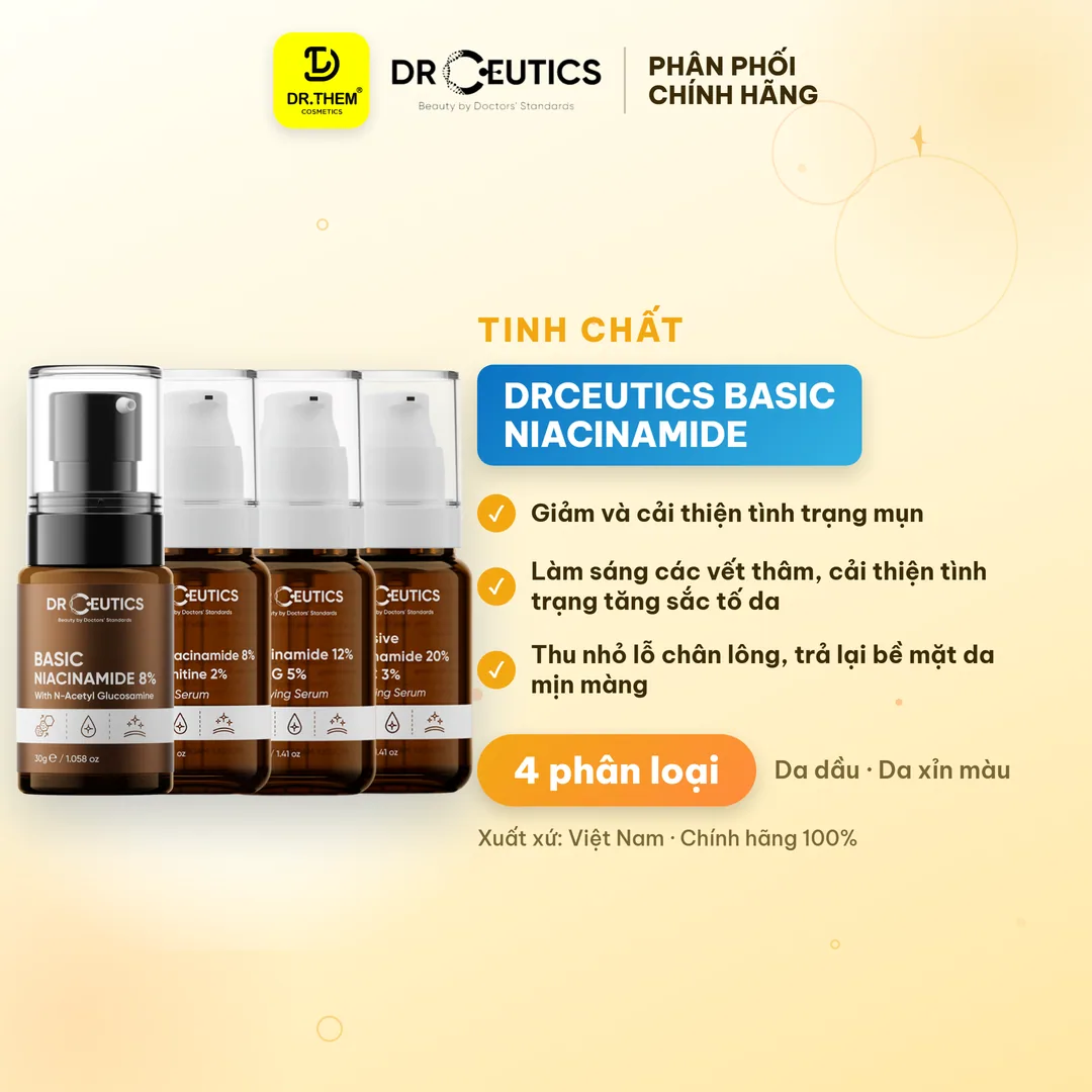 Tinh Chất DrCeutics Basic Niacinamide B3 8% 12% 20% Serum Hỗ Trợ Sáng Da Mờ Thâm Mụn Kiềm Dầu 30g/40g/100g