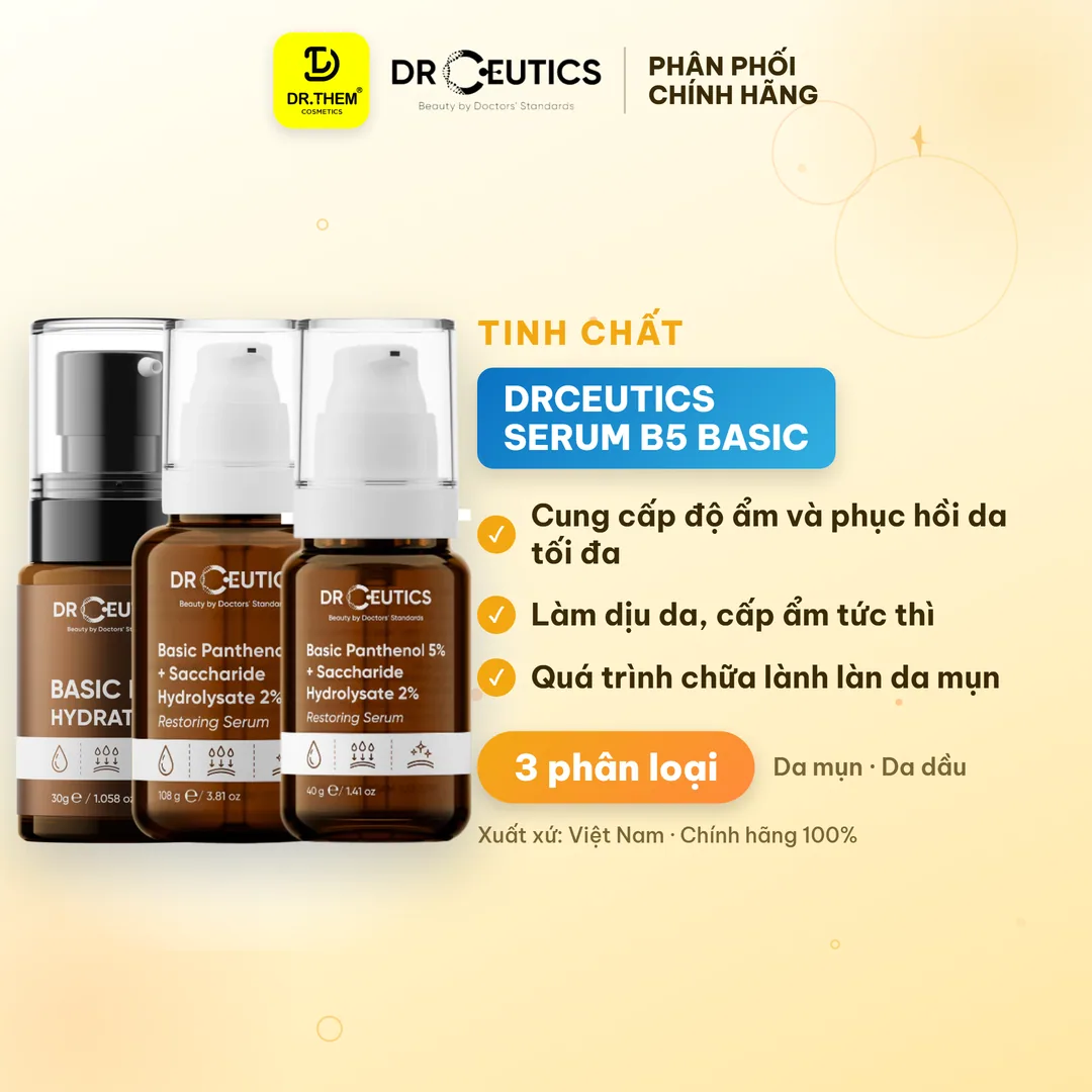 Tinh Chất DrCeutics Serum B5 Basic Và Dexpanthenol 10% Cấp Ẩm Hỗ Trợ Phục Hồi Làm Dịu Da Dầu Mụn 30g/40g/100g