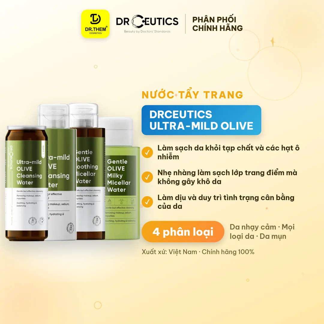 Nước Tẩy Trang Và Sữa Tẩy Trang DrCeutics Ultra Mild Gentle Olive Milky Micellar Làm Sạch Sâu Cho Mọi Loại Da 500ml