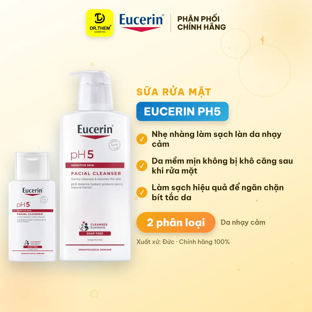 Sữa Rửa Mặt Eucerin pH5 Facial Cleanser Sensitive Skin Làm Sạch Dịu Nhẹ Cân Bằng Độ pH Cho Da Nhạy Cảm 100ml 400ml
