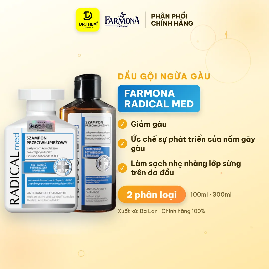 Dầu Gội Farmona Radical Med Anti Dandruff Shampoo Hỗ Trợ Giảm Gàu Làm Dịu Da Đầu 100ml 300ml