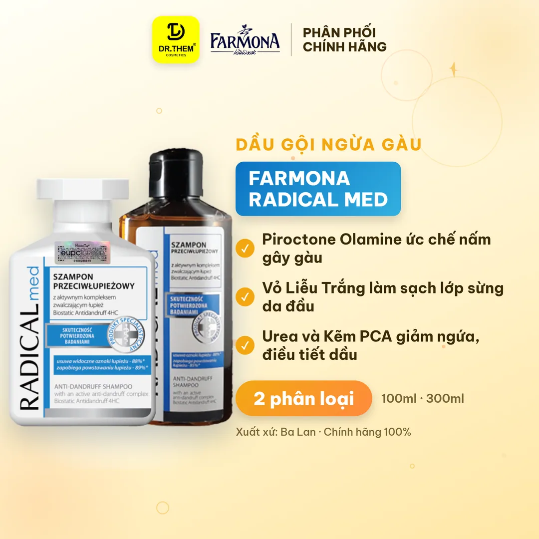 Dầu Gội Farmona Radical Med Anti Dandruff Shampoo Hỗ Trợ Giảm Gàu Làm Dịu Da Đầu 100ml 300ml