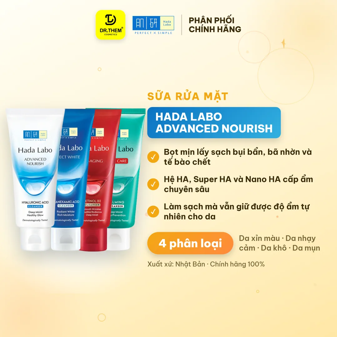 Sữa Rửa Mặt Hada Labo Advanced Nourish Perfect White Pro Aging Acne Care Làm Sạch Sâu Dưỡng Ẩm Cho Mọi Loại Da 80g