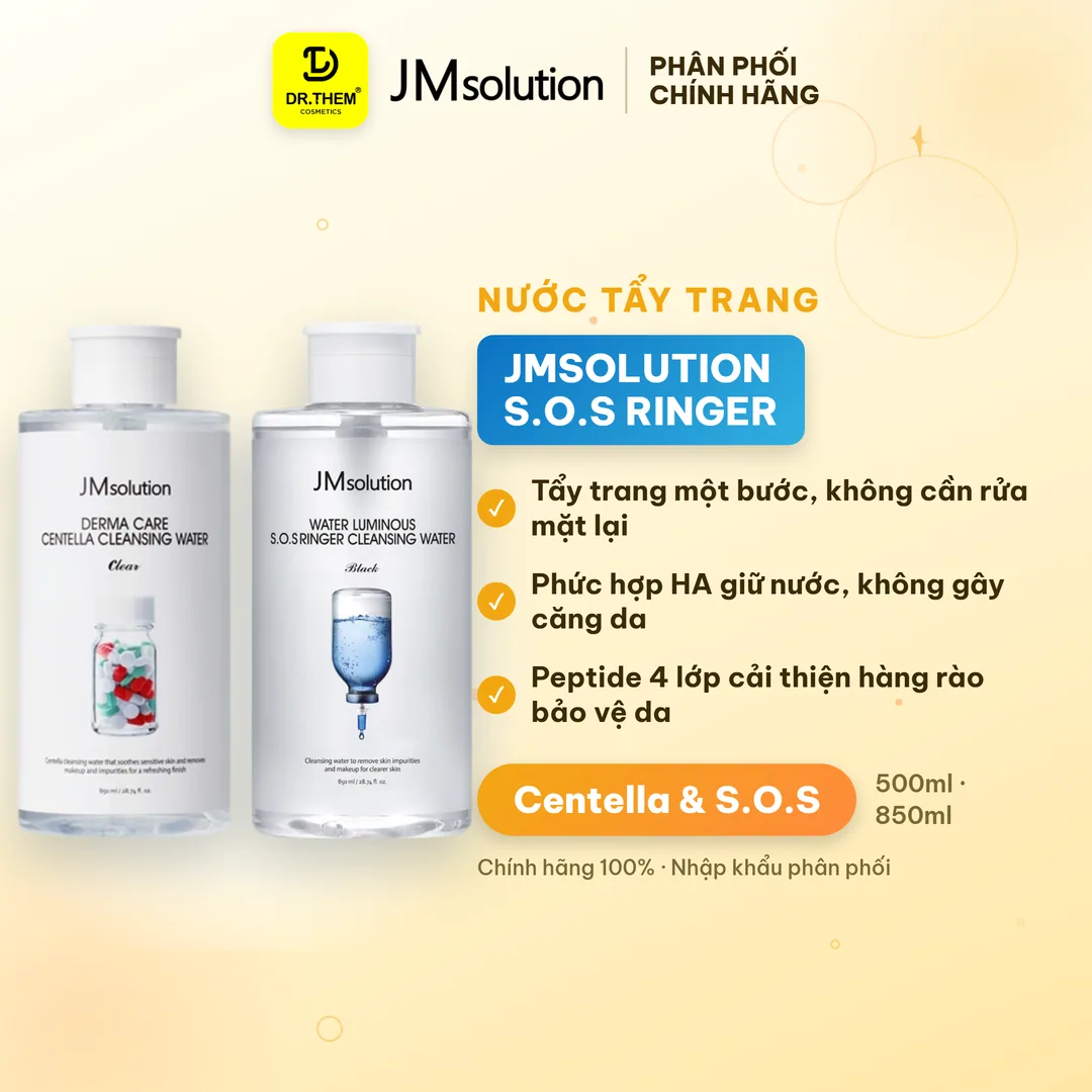 Nước Tẩy Trang JMsolution Centella Ceramide S.O.S Ringer Cleansing Water Làm Sạch Cấp Ẩm Cho Mọi Loại Da 500ml 850ml
