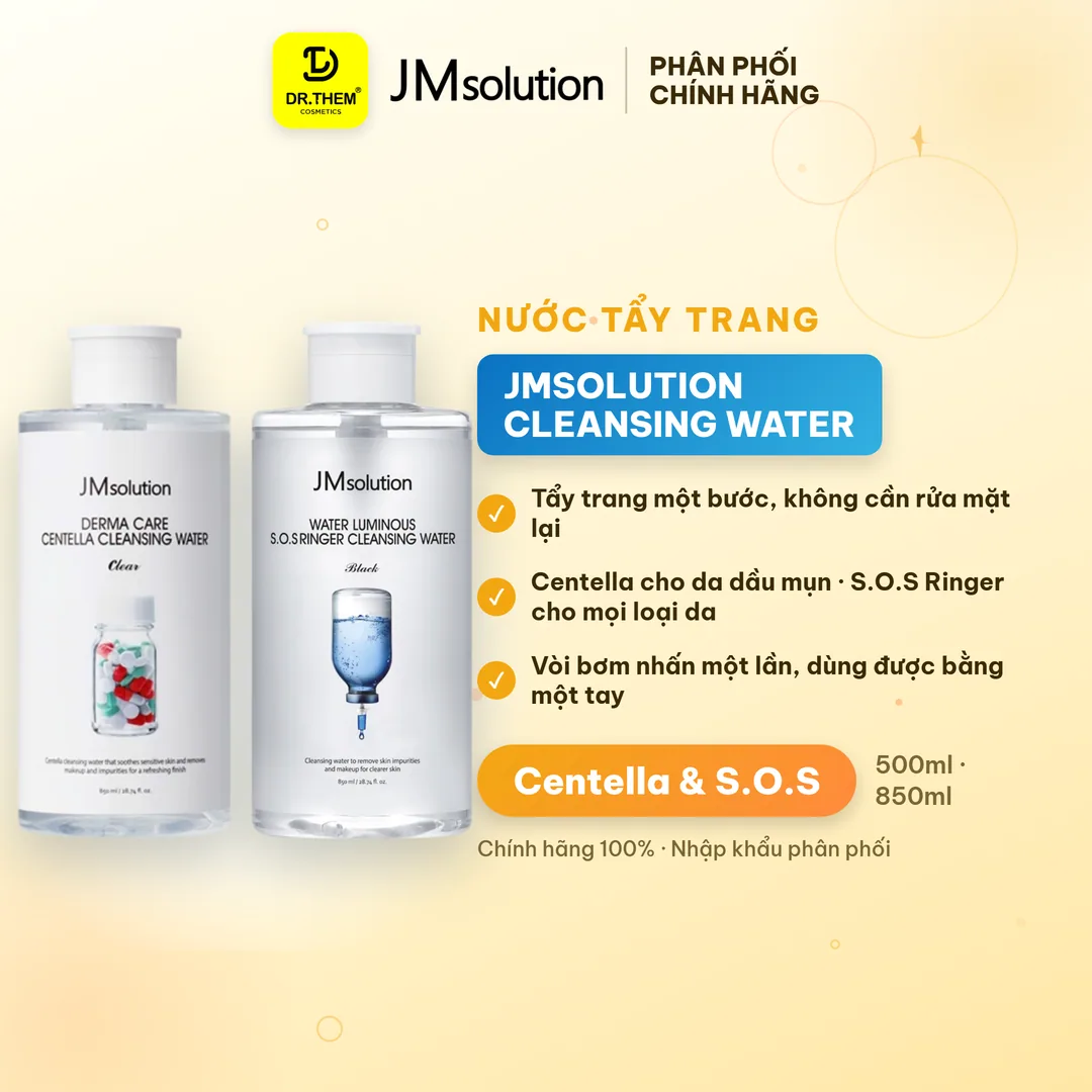 Nước Tẩy Trang JMsolution Centella Ceramide S.O.S Ringer Cleansing Water Làm Sạch Cấp Ẩm Cho Mọi Loại Da 500ml 850ml
