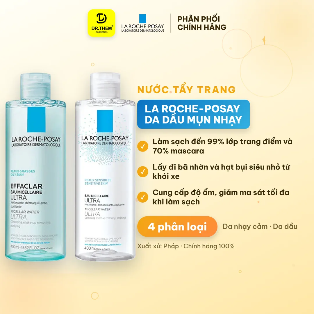 Nước Tẩy Trang La Roche Posay Micellar Water Ultra Effaclar Sensitive Làm Sạch Sâu Cho Da Dầu Mụn Da Nhạy Cảm 200ml 400ml