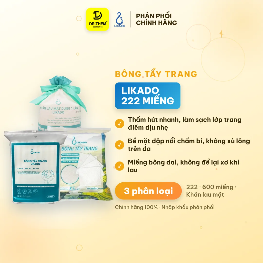 Bông Tẩy Trang Likado Chất Liệu Cotton Mềm Không Xù Lông Túi 100 Miếng Tròn 222 Miếng 600 Miếng Và Khăn Lau Mặt Dùng 1 Lần
