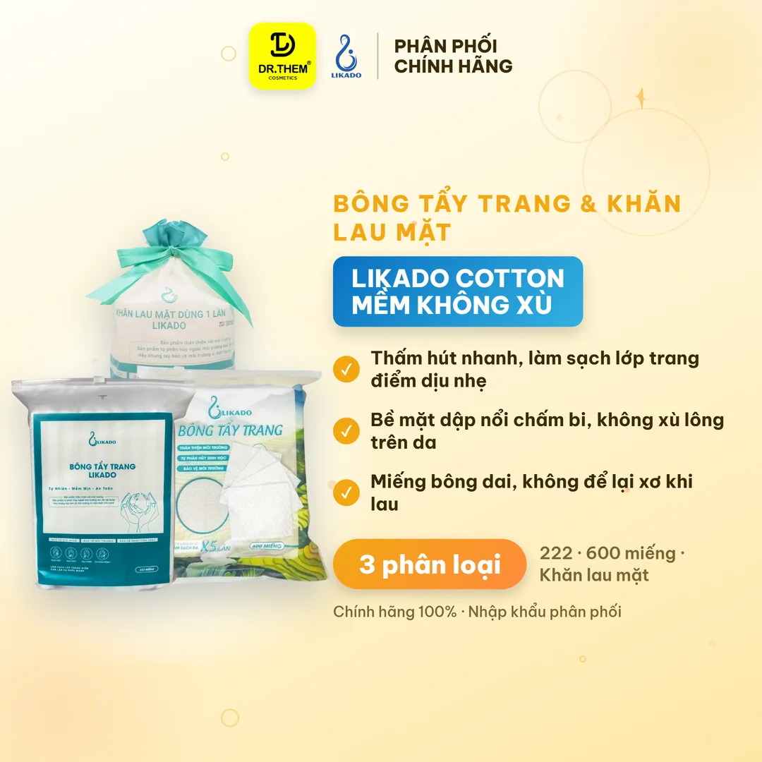 Bông Tẩy Trang Likado Chất Liệu Cotton Mềm Không Xù Lông Túi 100 Miếng Tròn 222 Miếng 600 Miếng Và Khăn Lau Mặt Dùng 1 Lần