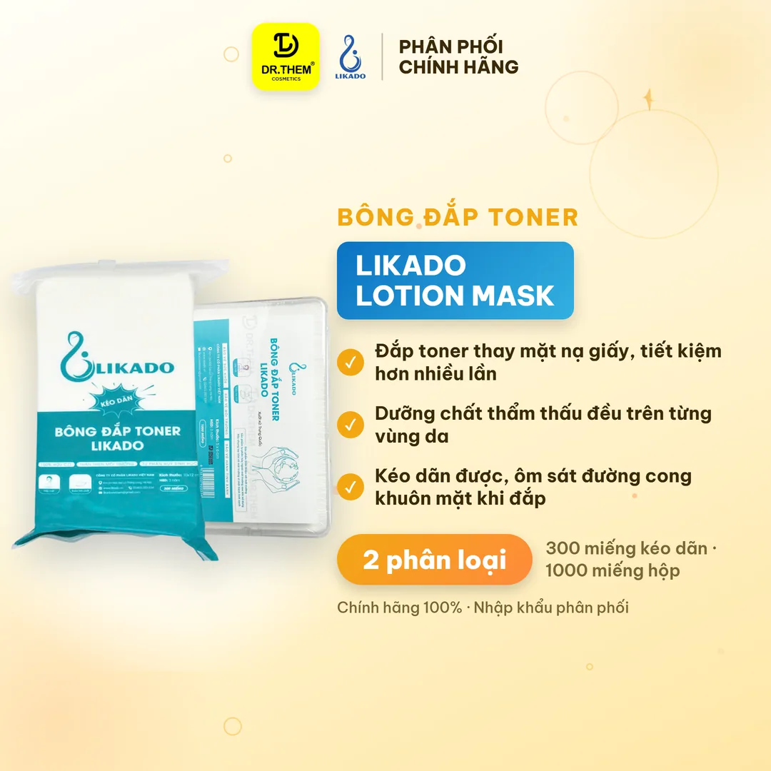 Bông Đắp Toner Likado Lotion Mask Chất Liệu Cotton Mềm Mịn Thấm Hút Tốt 300 Miếng Kéo Dãn Và 1000 Miếng Hộp