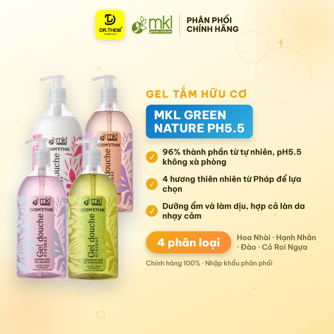 Gel Tắm Hữu Cơ MKL Green Nature Shower Gel pH5.5 Không Xà Phòng Dưỡng Ẩm Dịu Nhẹ Cho Da Nhạy Cảm 1000ml