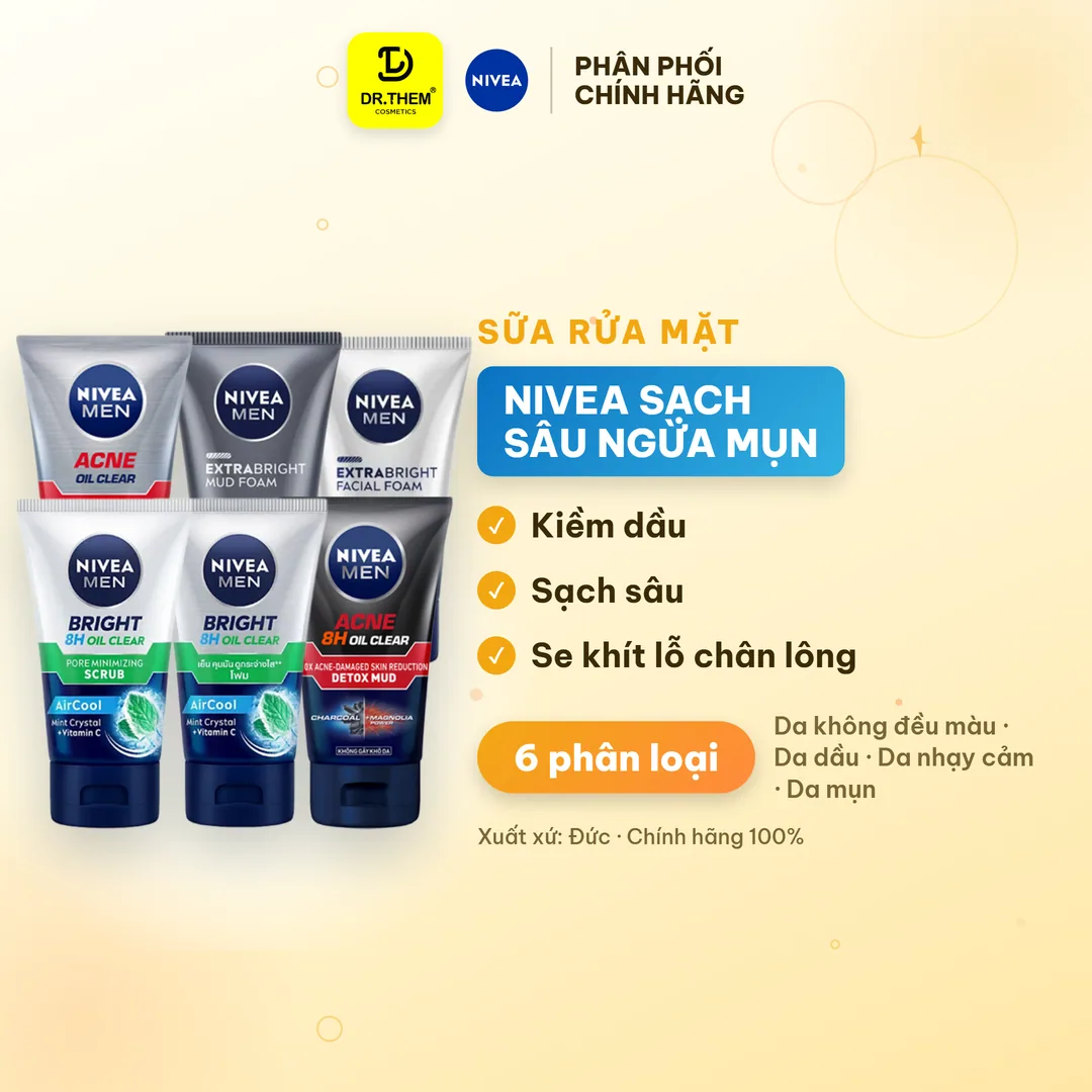 Sữa Rửa Mặt Nivea Men Làm Sạch Sâu Kiềm Dầu Hỗ Trợ Giảm Mụn Dưỡng Sáng Da Dành Cho Nam 100g/150g