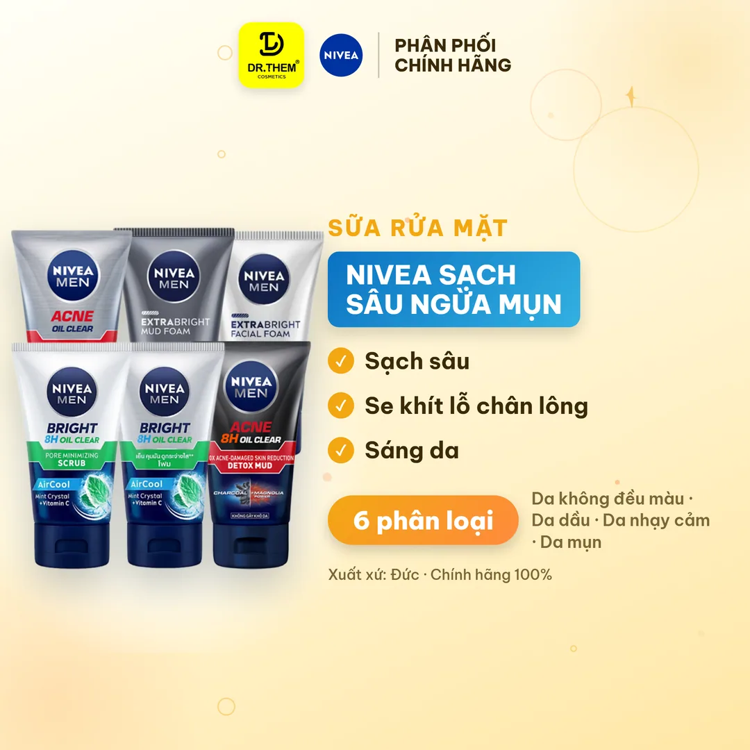 Sữa Rửa Mặt Nivea Men Làm Sạch Sâu Kiềm Dầu Hỗ Trợ Giảm Mụn Dưỡng Sáng Da Dành Cho Nam 100g/150g
