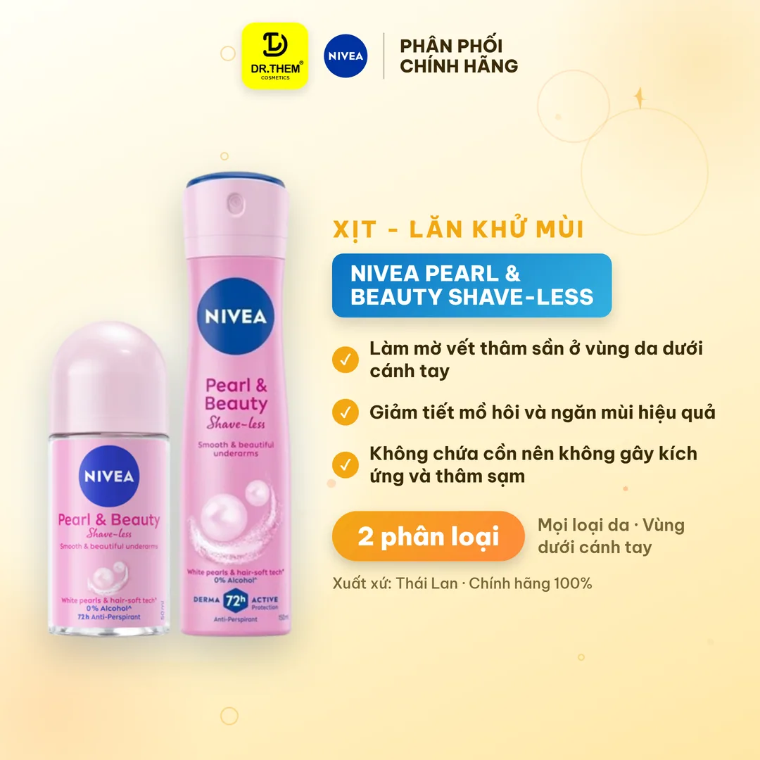 Xịt Lăn Khử Mùi Nivea Pearl And Beauty Shave Less Ngọc Trai Mềm Mịn Hỗ Trợ Làm Mờ Thâm Sần 50ml/150ml