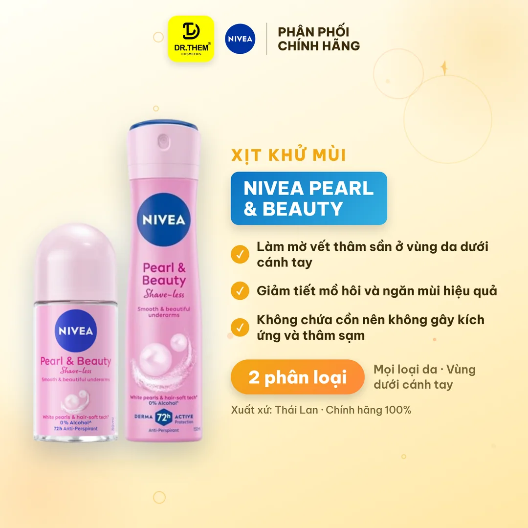 Xịt Lăn Khử Mùi Nivea Pearl And Beauty Shave Less Ngọc Trai Mềm Mịn Hỗ Trợ Làm Mờ Thâm Sần 50ml/150ml