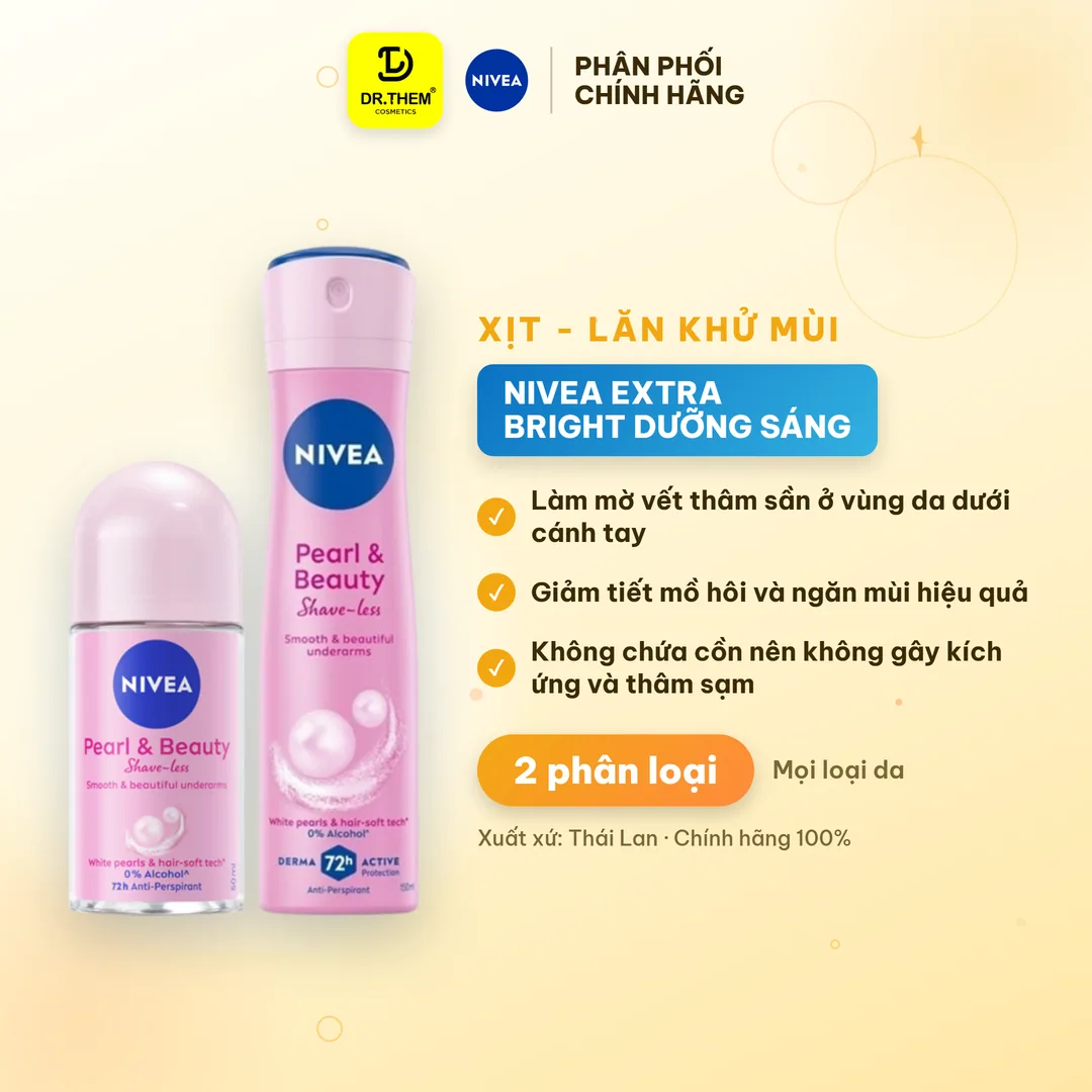 Xịt Lăn Khử Mùi Nivea Pearl And Beauty Shave Less Ngọc Trai Mềm Mịn Hỗ Trợ Làm Mờ Thâm Sần 50ml/150ml