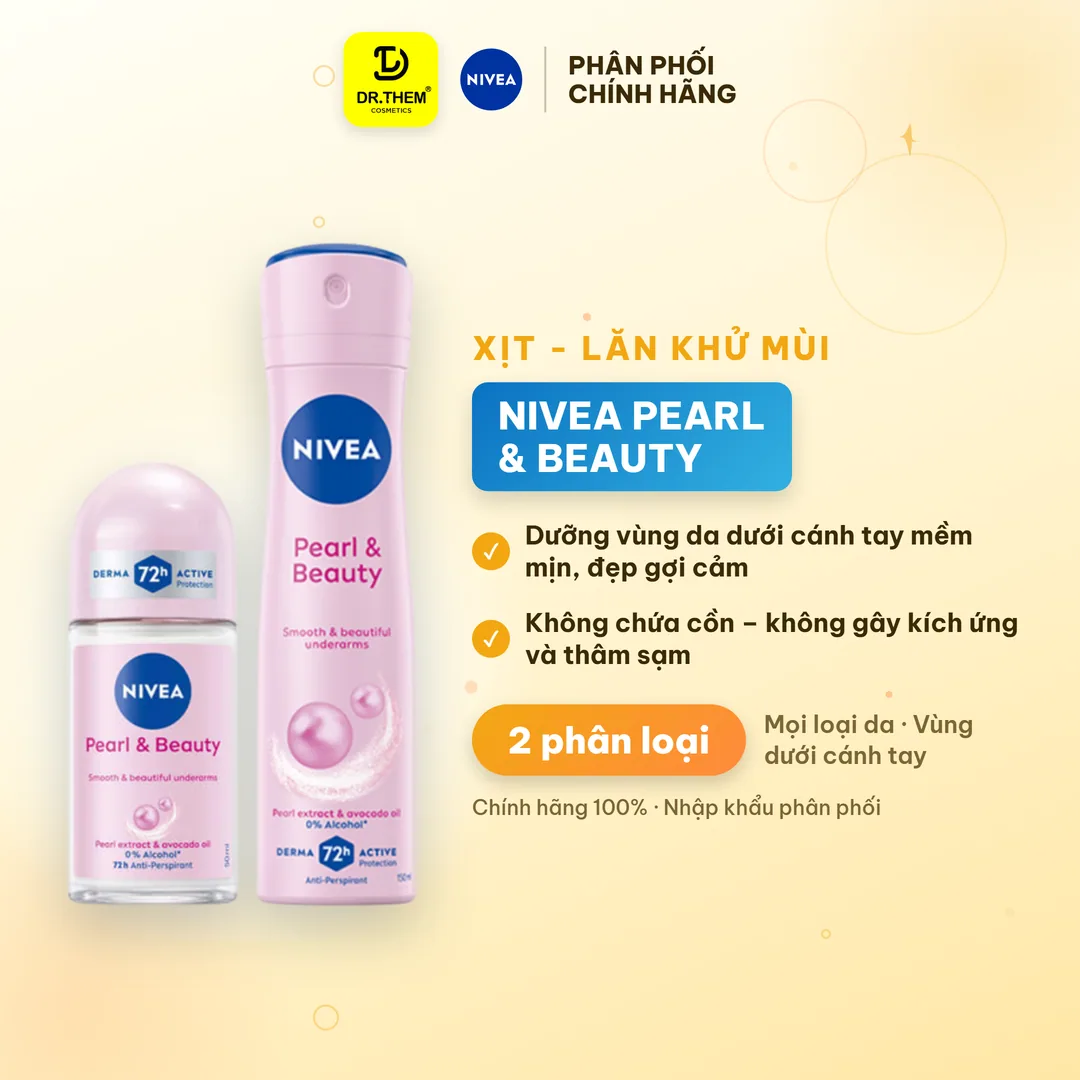 Xịt Lăn Khử Mùi Nivea Pearl And Beauty Chiết Xuất Ngọc Trai Dưỡng Sáng Mềm Mịn Ngăn Mùi 72 Giờ 50ml/150ml