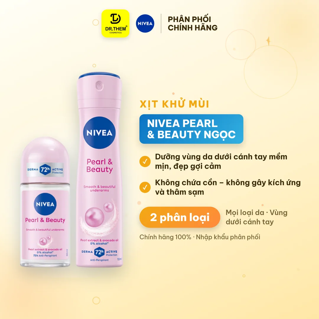 Xịt Lăn Khử Mùi Nivea Pearl And Beauty Chiết Xuất Ngọc Trai Dưỡng Sáng Mềm Mịn Ngăn Mùi 72 Giờ 50ml/150ml