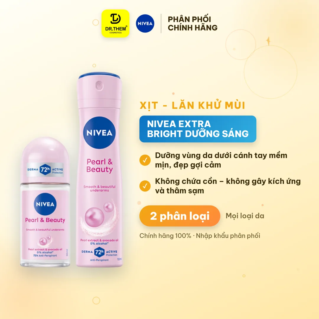 Xịt Lăn Khử Mùi Nivea Pearl And Beauty Chiết Xuất Ngọc Trai Dưỡng Sáng Mềm Mịn Ngăn Mùi 72 Giờ 50ml/150ml