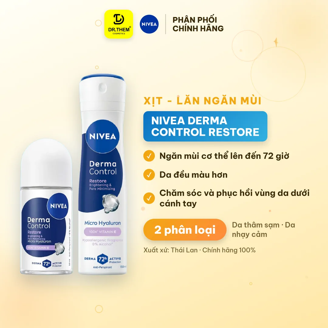 Xịt Lăn Ngăn Mùi Nivea Derma Control Restore Hỗ Trợ Phục Hồi Hàng Rào Da Thu Nhỏ Lỗ Chân Lông 50ml/150ml
