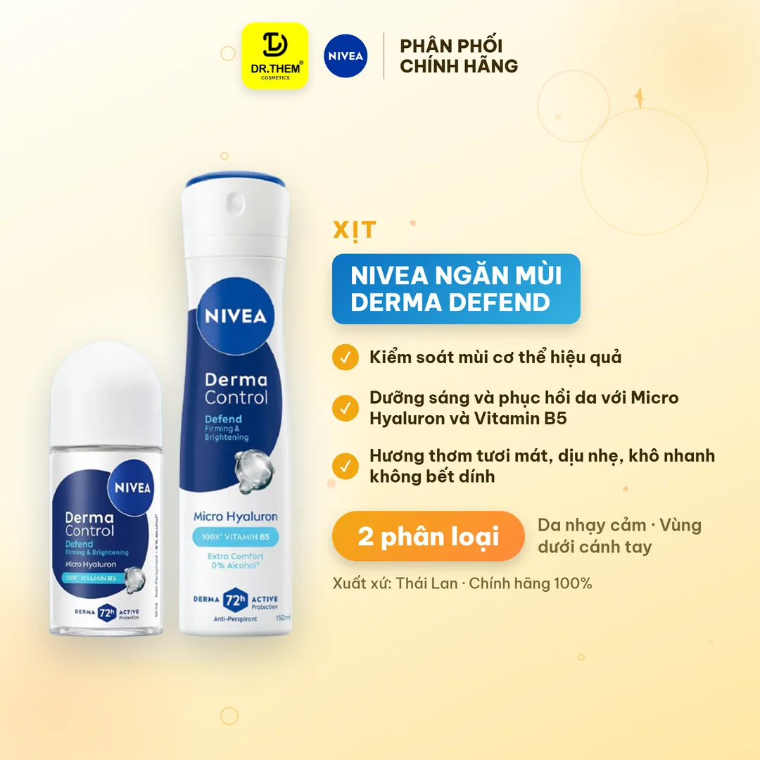 Xịt Lăn Ngăn Mùi Nivea Derma Control Defend Dưỡng Sáng Hỗ Trợ Phục Hồi Cho Da Nhạy Cảm 50ml/150ml