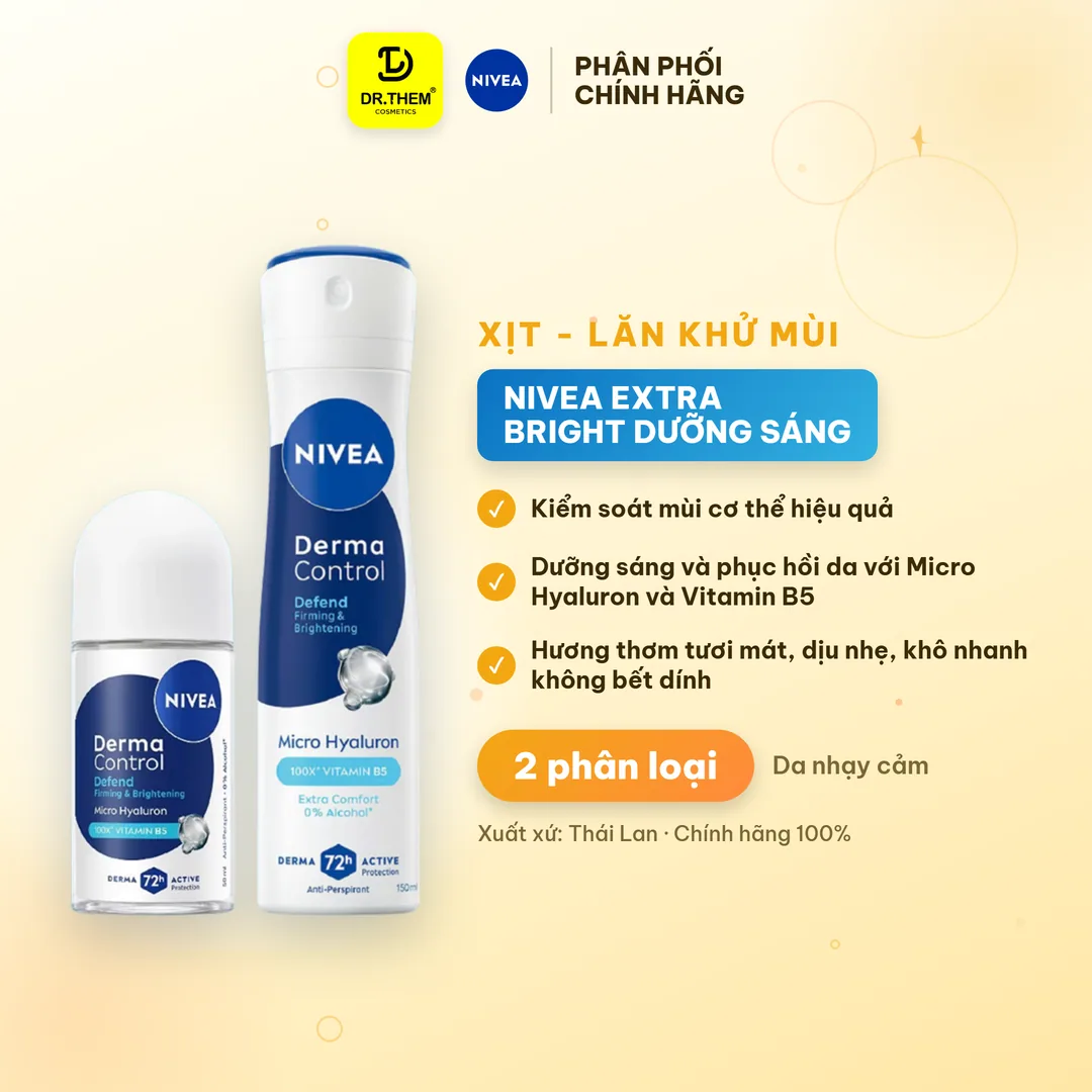 Xịt Lăn Ngăn Mùi Nivea Derma Control Defend Dưỡng Sáng Hỗ Trợ Phục Hồi Cho Da Nhạy Cảm 50ml/150ml