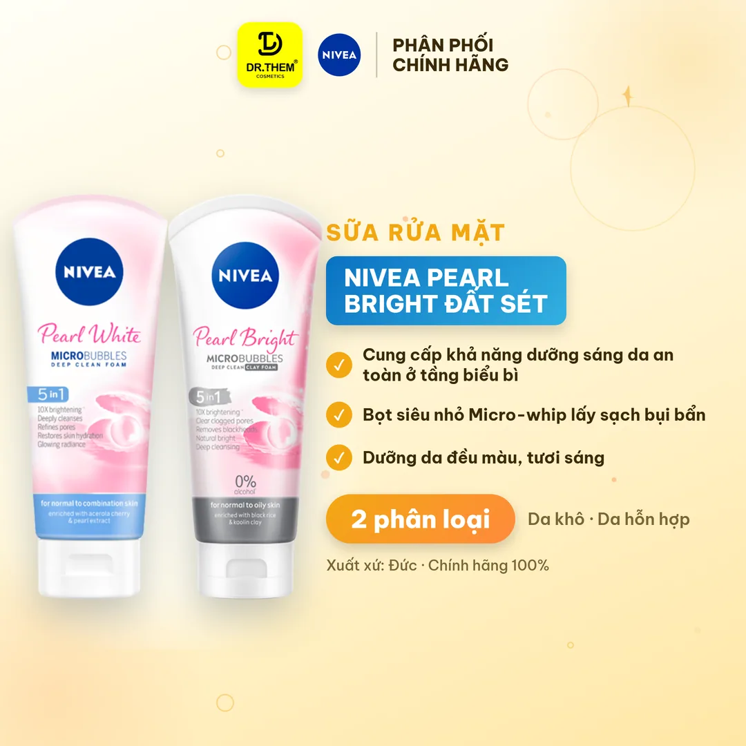Sữa Rửa Mặt Nivea Pearl Bright Và Hoa Hồng Hokkaido Làm Sạch Sâu Dưỡng Sáng Da Dành Cho Nữ 100g