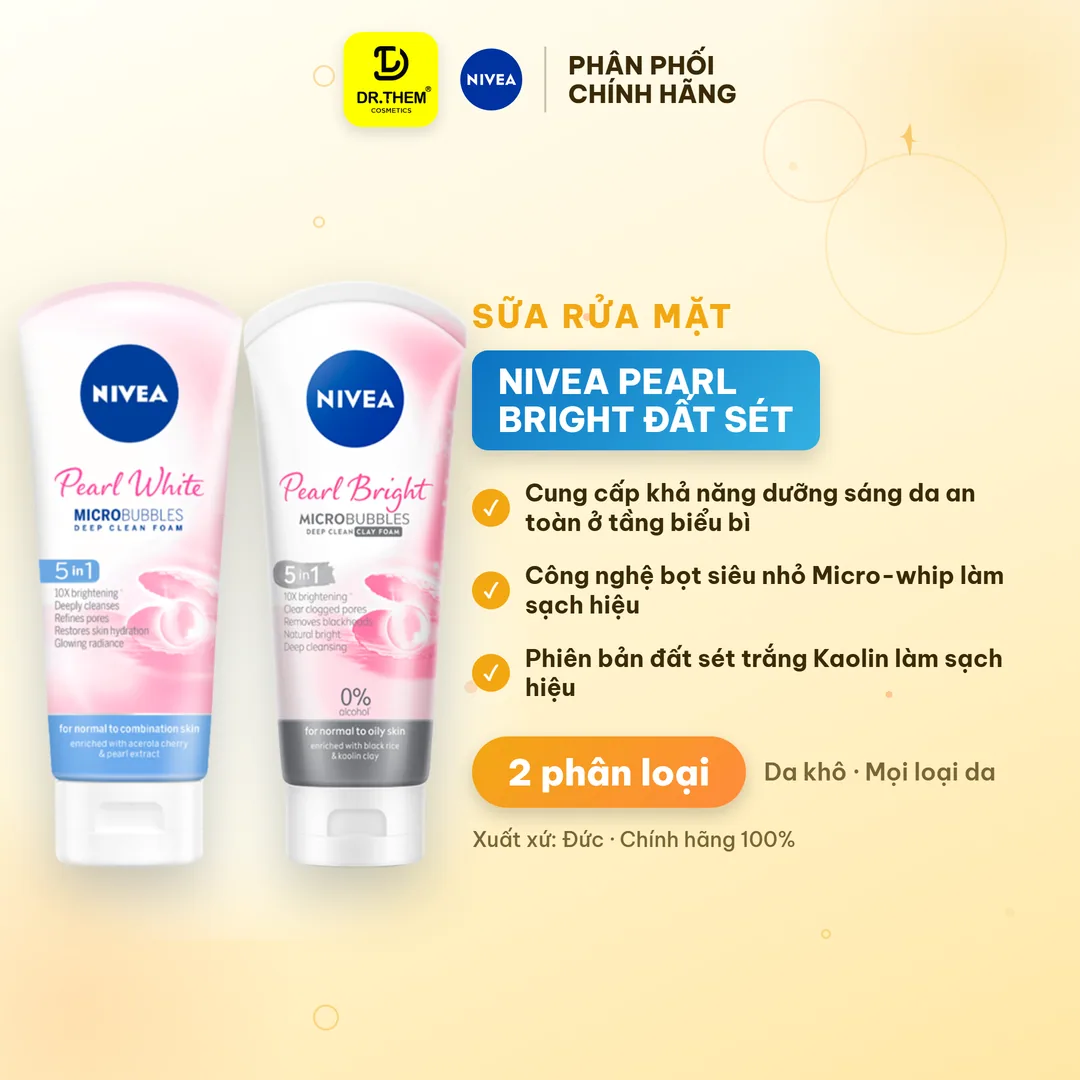 Sữa Rửa Mặt Nivea Pearl Bright Và Hoa Hồng Hokkaido Làm Sạch Sâu Dưỡng Sáng Da Dành Cho Nữ 100g