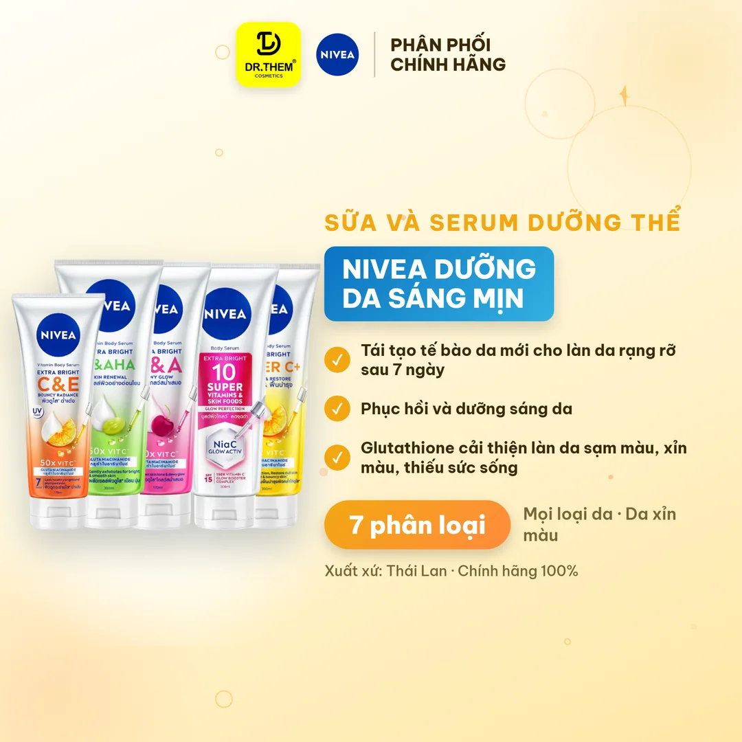 Sữa Dưỡng Thể Nivea Extra Bright Body Serum Dưỡng Sáng Đều Màu Hỗ Trợ Mờ Thâm Nám Cho Da Cơ Thể 170ml/300ml/350ml