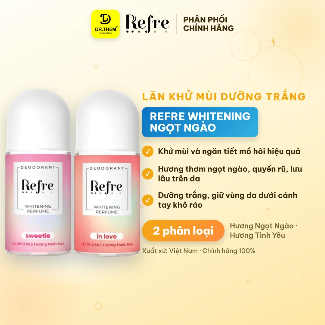 Lăn Khử Mùi Refre Whitening Perfume Hương Nước Hoa Khử Mùi Giảm Tiết Mồ Hôi Dưỡng Sáng Vùng Da Dưới Cánh Tay 40ml