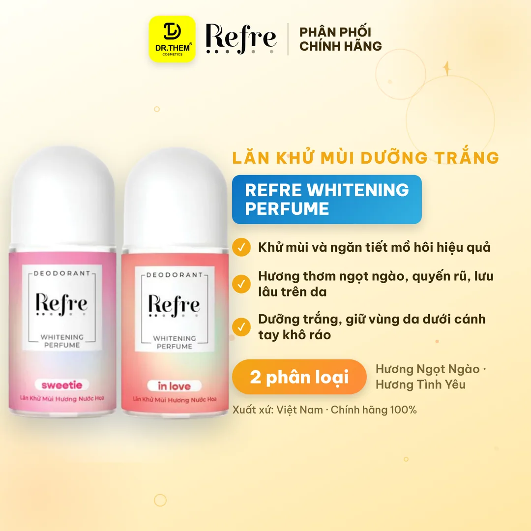 Lăn Khử Mùi Refre Whitening Perfume Hương Nước Hoa Khử Mùi Giảm Tiết Mồ Hôi Dưỡng Sáng Vùng Da Dưới Cánh Tay 40ml