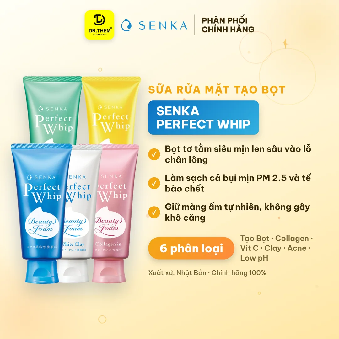 Sữa Rửa Mặt Senka Perfect Whip Facial Foam Wash Tạo Bọt Tơ Tằm Trắng Làm Sạch Sâu Dưỡng Ẩm 100g 120g