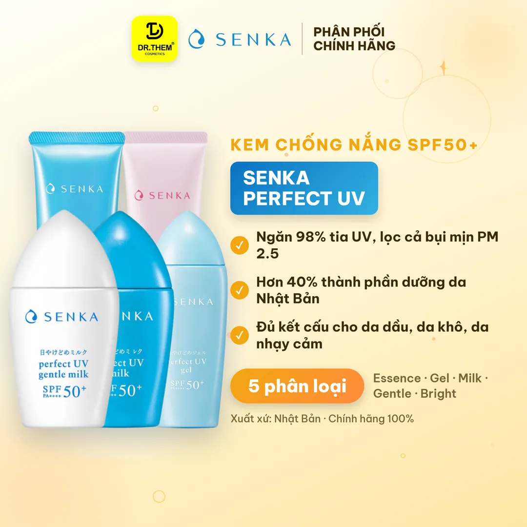 Kem Chống Nắng Senka Perfect UV SPF50+ PA++++ Bảo Vệ Da Kiềm Dầu Dưỡng Ẩm Nâng Tông 40ml 50ml 80ml