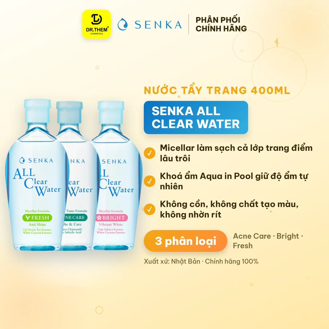 Nước Tẩy Trang Senka All Clear Water Micellar Formula Làm Sạch Trang Điểm Và Dưỡng Ẩm Cho Da 400ml
