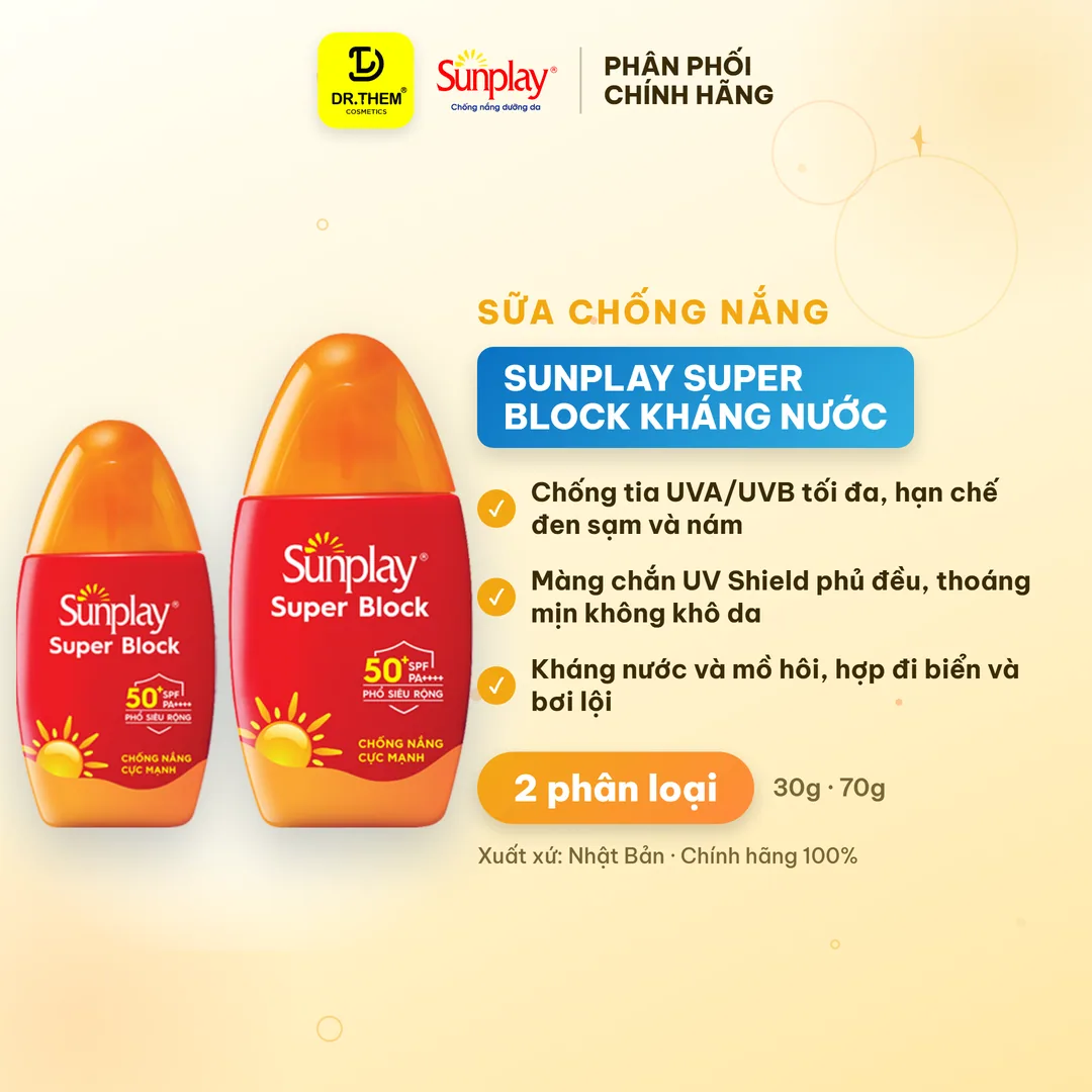 Sữa Chống Nắng Sunplay Super Block SPF50+ PA++++ Bảo Vệ Vượt Trội Kháng Nước Cho Mọi Loại Da 30g 70g