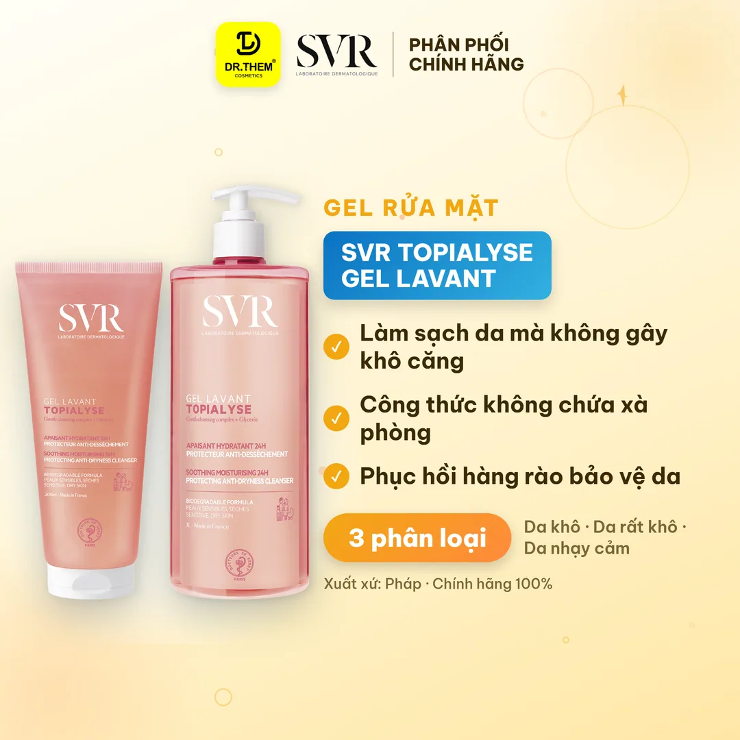 Gel Rửa Mặt SVR Topialyse Gel Lavant Không Xà Phòng Làm Sạch Dịu Nhẹ Cho Da Khô Nhạy Cảm 55ml 200ml 400ml