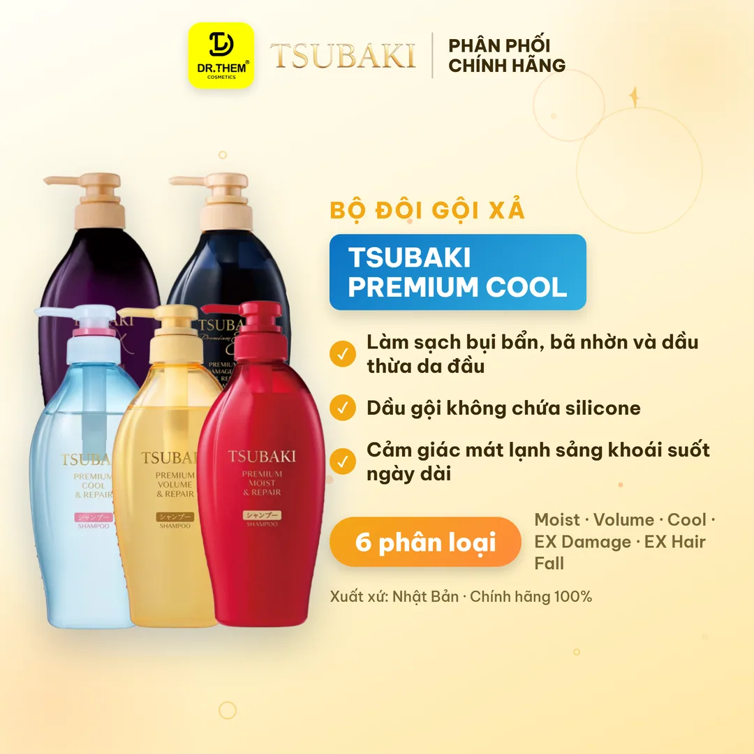Bộ Đôi Gội Xả Tsubaki Premium Repair Phục Hồi Hư Tổn Chuyên Sâu Dưỡng Tóc Suôn Mượt Bóng Khỏe 490ml/Chai