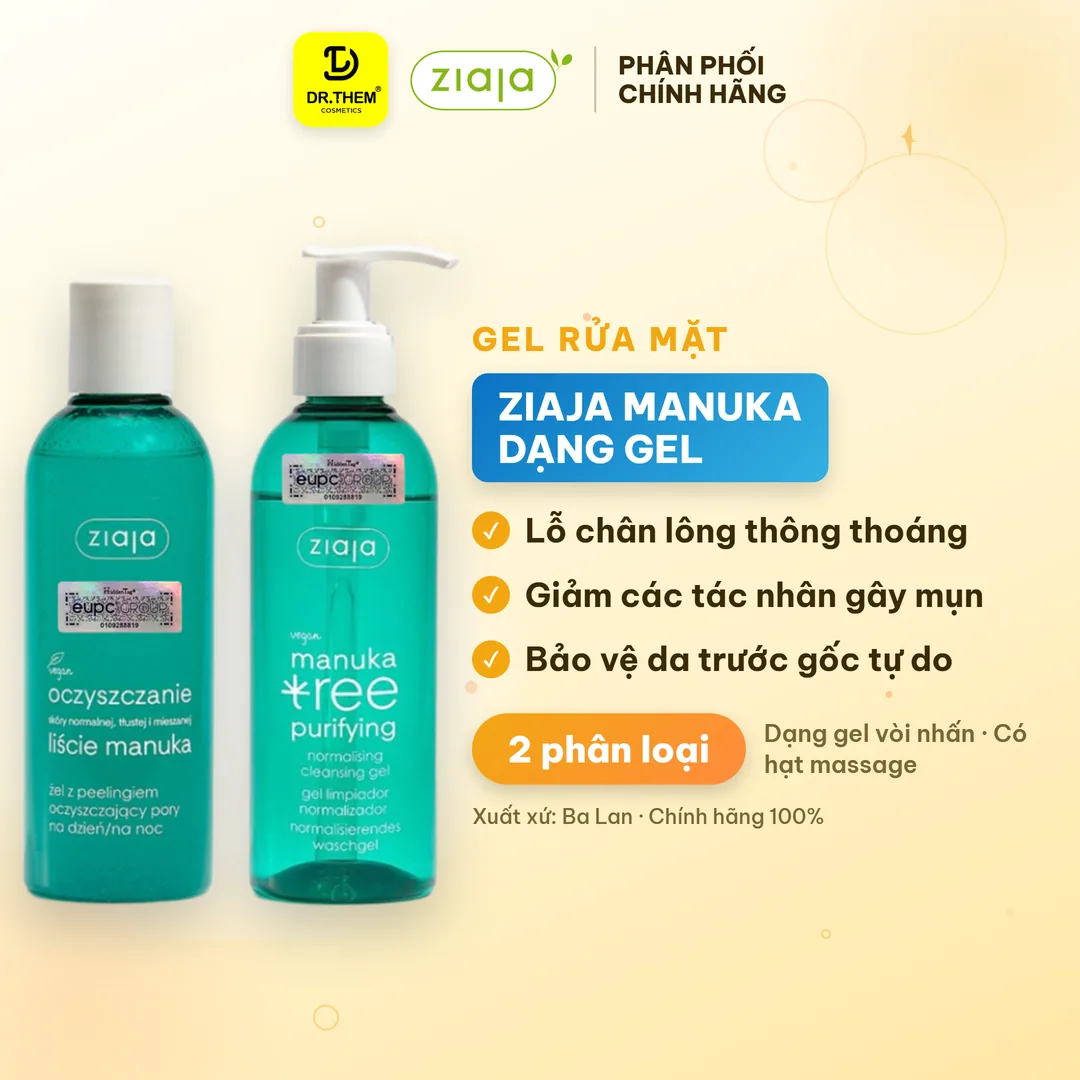 Gel Rửa Mặt Ziaja Manuka Tree Purifying Normalising Cleansing Gel Làm Sạch Sâu Điều Hòa Bã Nhờn 200ml