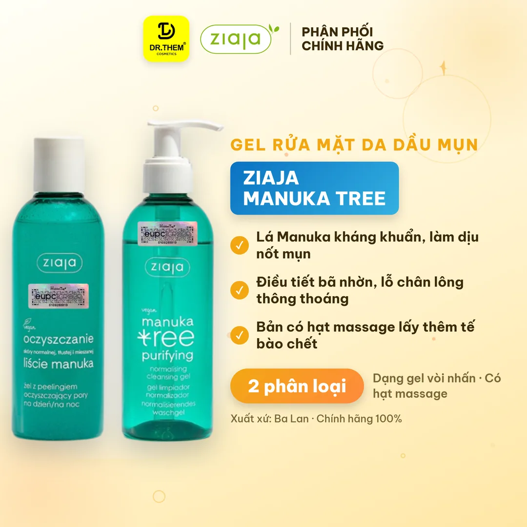 Gel Rửa Mặt Ziaja Manuka Tree Purifying Normalising Cleansing Gel Làm Sạch Sâu Điều Hòa Bã Nhờn 200ml